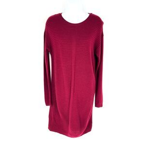 ASOS Sweater Dress Size‎ 4 Burgundy Knee Length Ribbed Dolman Sleeve Boat Neck